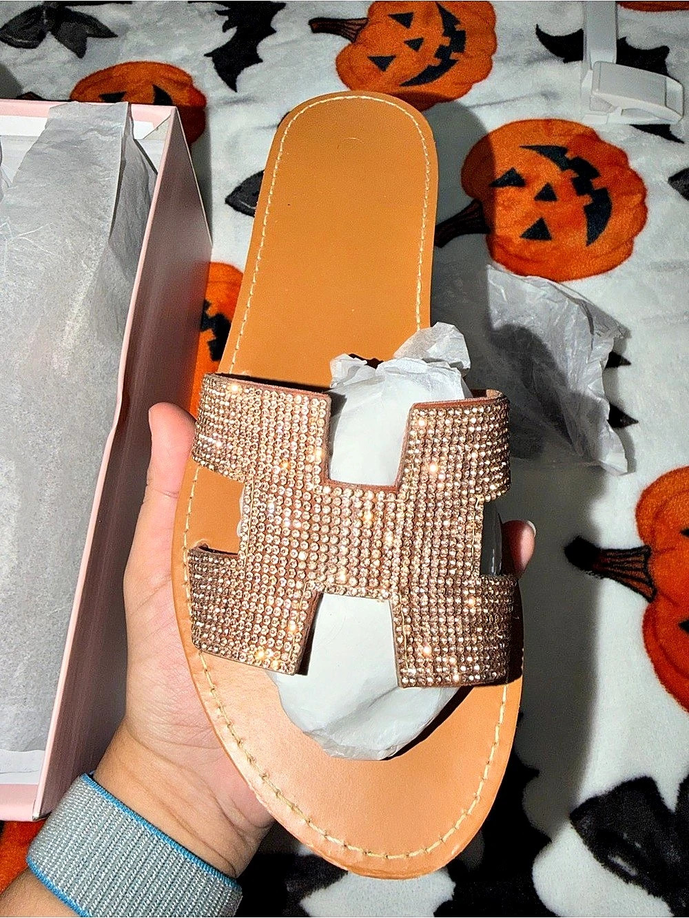 Glaze MINI-1 Rhinestone Sandals in Pink & Gold US 7